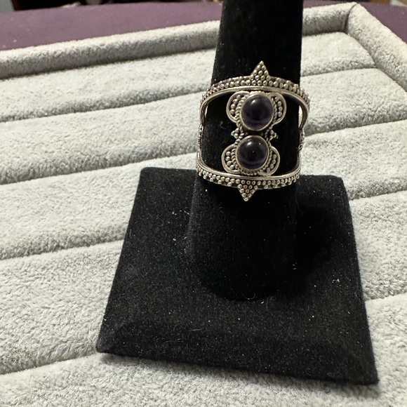 New Sterling Silver Boho Double Purple Amethyst Ring Size 9 Gemstone Crystal - Picture 11 of 11